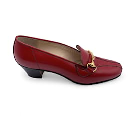 Gucci-Vintage Red Leather Horsebit Shoes Loafers Size 35.5-Red