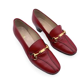Gucci-Vintage Red Leather Horsebit Shoes Loafers Size 35.5-Red