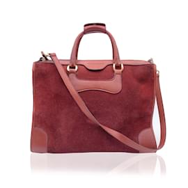 Gucci-Vintage Burgundy Suede and Leather Satchel Tote with Strap-Dark red