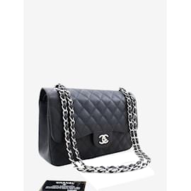 Chanel-Cor preta 2013 Bolsa grande com aba forrada clássica para caviar-Preto