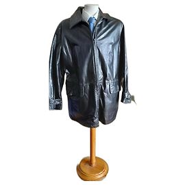 Gianfranco Ferré Black Leather Jacket Men XL Black
