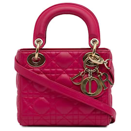 Dior-Dior Mini pele de cordeiro rosa Cannage Lady Dior-Rosa