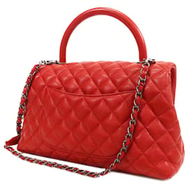 Chanel-Chanel Rote kleine Tasche mit Kaviar-Coco-Griff-Rot