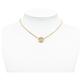 Dior-Dior Gold Logo Rhinestones Pendant Necklace-Golden
