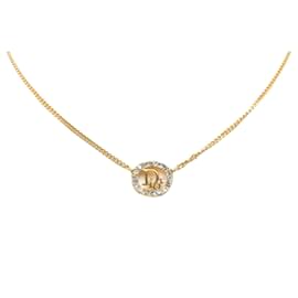 Dior-Dior Gold Logo Rhinestones Pendant Necklace-Golden