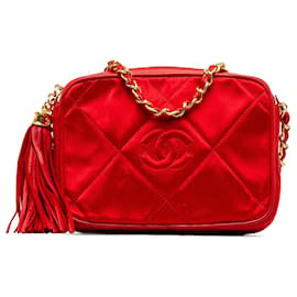 Chanel-Chanel Red CC Satin Chain Crossbody Bag-Red