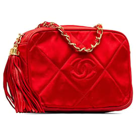 Chanel-Bolsa crossbody com corrente de cetim Chanel CC vermelha-Vermelho