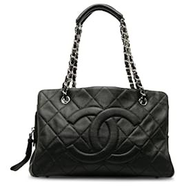 Chanel-Chanel Black Quilted CC Caviar Tote-Black