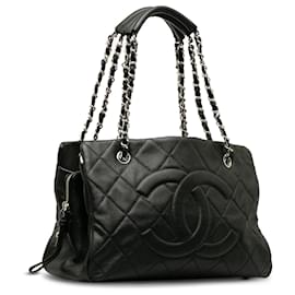 Chanel-Chanel Black Quilted CC Caviar Tote-Black