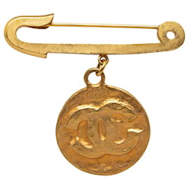 Chanel-Broche de fantasia medalhão Chanel Gold CC-Dourado