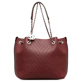 Chanel-Chanel Red Perforated Caviar Leather Tote Bag-Red,Dark red