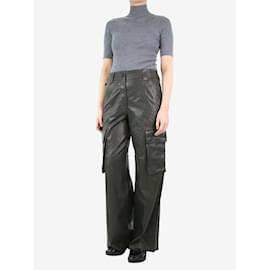 Autre Marque-Khaki leather cargo trousers - size UK 10-Green