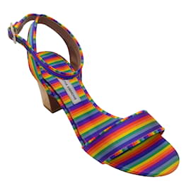 Autre Marque-Tabitha Simmons Sandalias con tacón de corcho y tira al tobillo con varios colores de arcoíris-Multicolor