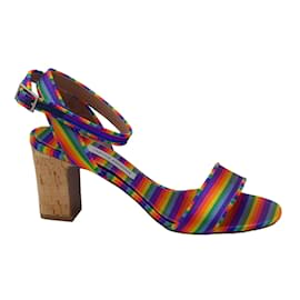 Autre Marque-Tabitha Simmons Rainbow Multi Ankle Strap Cork Heel Sandals-Multiple colors