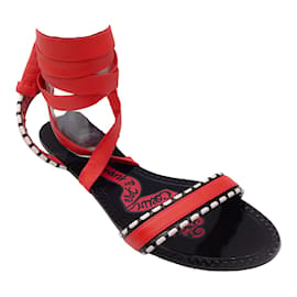 Autre Marque-ALAÏA Rojo / Sandalias planas cruzadas al tobillo de cuero negras de Mon Coeur-Roja