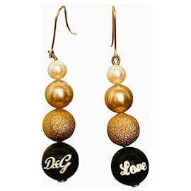 Dolce & Gabbana-Pendientes DOLCE & GABBANA con perlas de oro blanco negro-Dorado