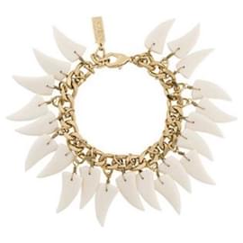 Moschino-Beautiful MOSCHINO golden steel bracelet with white pendants-White