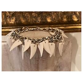 Moschino-Beautiful MOSCHINO golden steel bracelet with white pendants-White