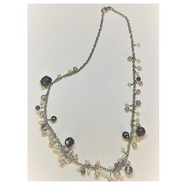 Dolce & Gabbana Collana DOLCE &GABBANA acciaio con perle nere con logo e scritte, perline bianche, cuore Argento