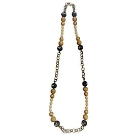 Dolce & Gabbana-DOLCE & GABBANA necklace in golden steel with white pearls, gold and black-Golden