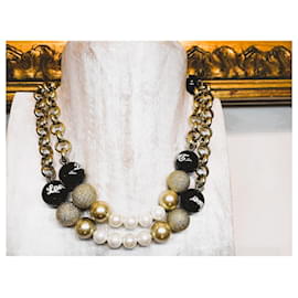 Dolce & Gabbana-Collar DOLCE & GABBANA en acero dorado con perlas blancas, dorado y negro-Dorado