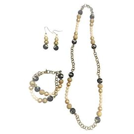 Dolce & Gabbana-Magnificent DOLCE & GABBANA golden steel set with white pearls, gold and black co-Golden