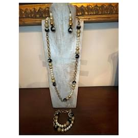 Dolce & Gabbana-Magnífico conjunto DOLCE & GABBANA de acero dorado con perlas blancas., oro y negro co-Dorado