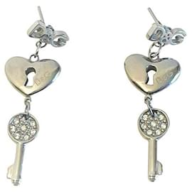 Dolce & Gabbana-Orecchini DOLCE & GABBANA in acciaio con cuore loggato e “chiave della felicità”-Argento