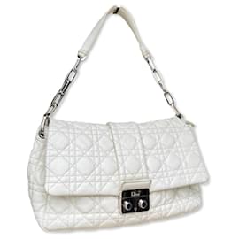 Christian Dior-Bolsa com aba de couro Cannage branca Dior “New Lock”.-Branco,Fora de branco,Monograma