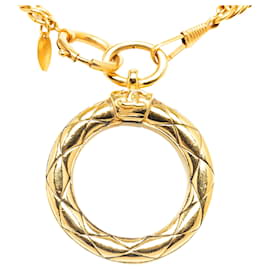 Chanel-Chanel Gold Gold Plated lined Chain Loupe Magnifying Glass Pendant Necklace-Golden