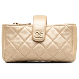 Chanel-Chanel Gold Quilted CC O-Phone Holder Pouch-Golden