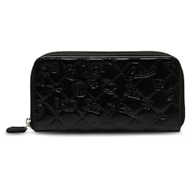 Chanel-Chanel Black Matelasse Lucky Symbols Patent Zip-Around Wallet-Black
