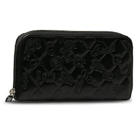 Chanel-Chanel Black Matelasse Lucky Symbols Patent Zip-Around Wallet-Black