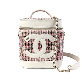 Chanel-Chanel White CC Filigree Tweed Vanity Case-White,Multiple colors