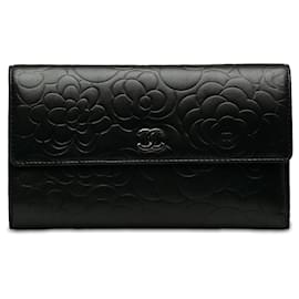 Chanel-Chanel Black Camellia Leather Wallet-Black