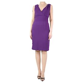 Christian Dior-Vestido morado con escote en V y cinturón - talla UK 10-Púrpura