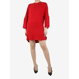 Valentino-Vestido vermelho de seda com manga flare - tamanho UK 8-Vermelho
