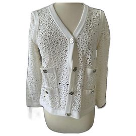 Cárdigan Chanel de punto de algodón blanco Blanco
