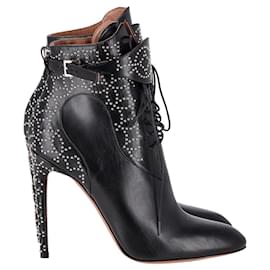 Alaïa-Alaia Studded Stiletto Ankle Boots in Black Leather-Black