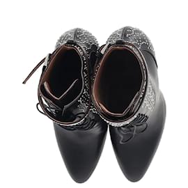 Alaïa-Alaia Studded Stiletto Ankle Boots in Black Leather-Black