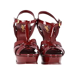 Saint Laurent-Saint Laurent Tribute Sandals in Burgundy Patent Leather-Dark red