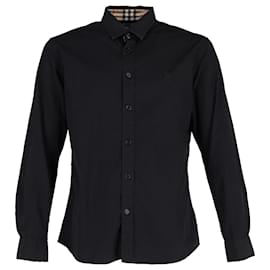Burberry-Camisa con monograma Burberry TB en algodón negro-Negro