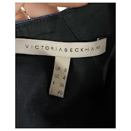 Victoria Beckham-Robe midi ceinturée à col en V Victoria Beckham en polyester bleu-Bleu