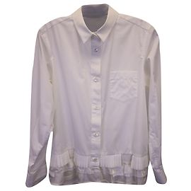 Sacai Button-Down mit plissiertem Saum aus weißem Polyester Weiß