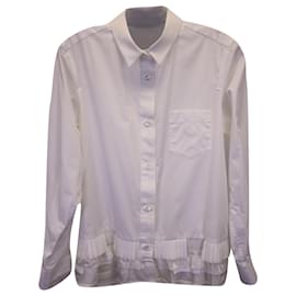 Sacai-Sacai Button-Down with Pleated Hem in White Polyester-White