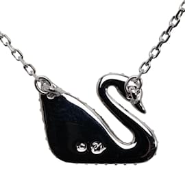& Other Stories-Crystal Swan Pendant Necklace-Silvery