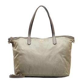 Prada-Prada – Einkaufstasche aus Tessuto mit Saffiano-Besatz, Canvas-Einkaufstasche in gutem Zustand-Bronze