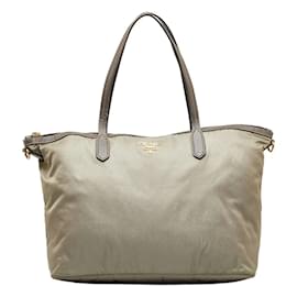Prada-Prada – Einkaufstasche aus Tessuto mit Saffiano-Besatz, Canvas-Einkaufstasche in gutem Zustand-Bronze