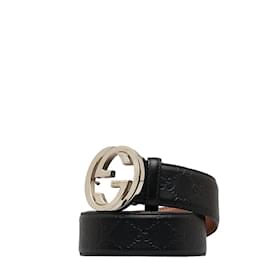 Gucci-Gucci GG Signature Interlocking G Waist Belt Leather Belt 480199 in Good condition-Black