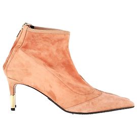 Balmain Pointed-Toe Ankle Boots in Pink Suede Pink